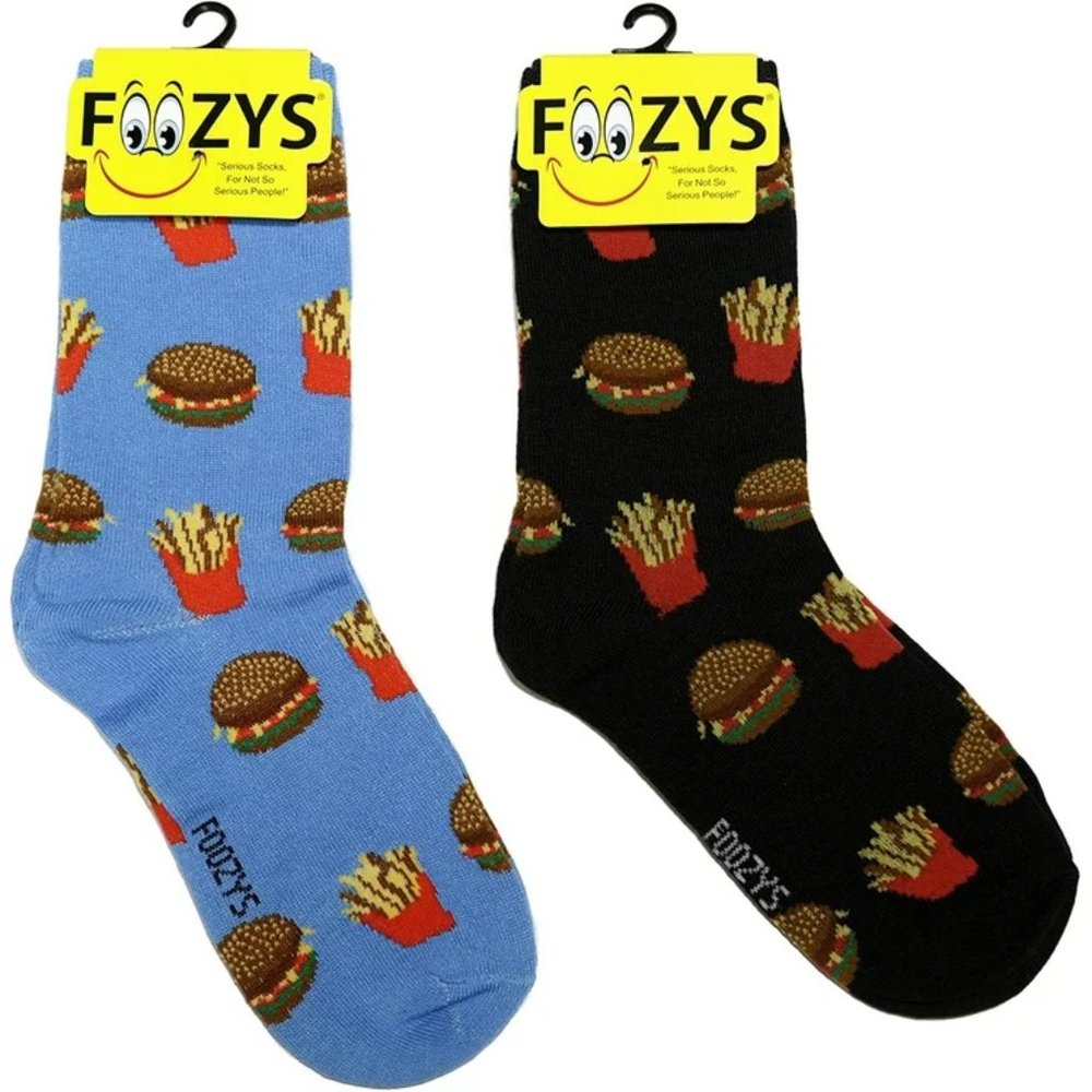 Cheese Burger Potato French Fries Fast Burgers Food Foozys Socks 2 Pair Women's